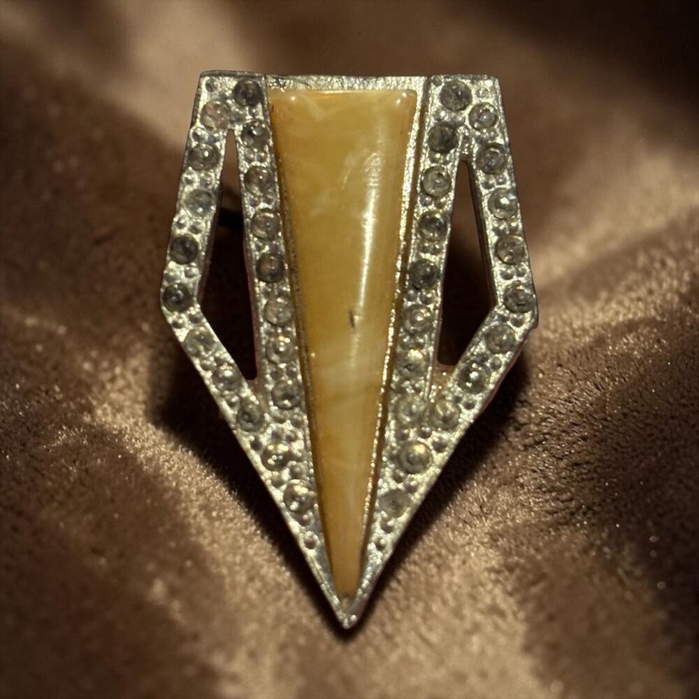 Antique 1930s Art Deco Dress Clip Rhinestone Cream Inlay Geometric Arrow